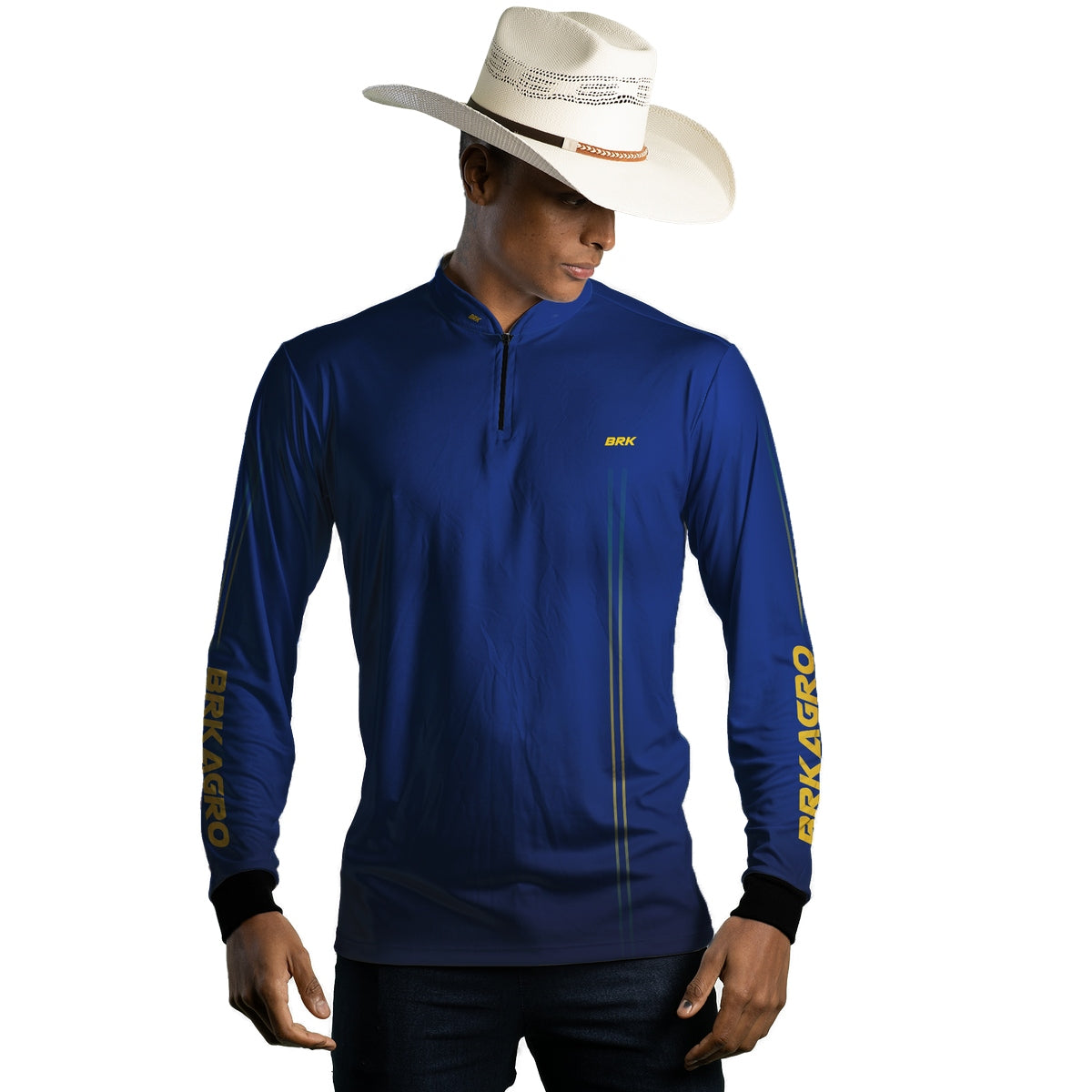 Camisa Agro Brk Básica Azul e Amarelo com Proteção Solar UV50+ - Brk Agro