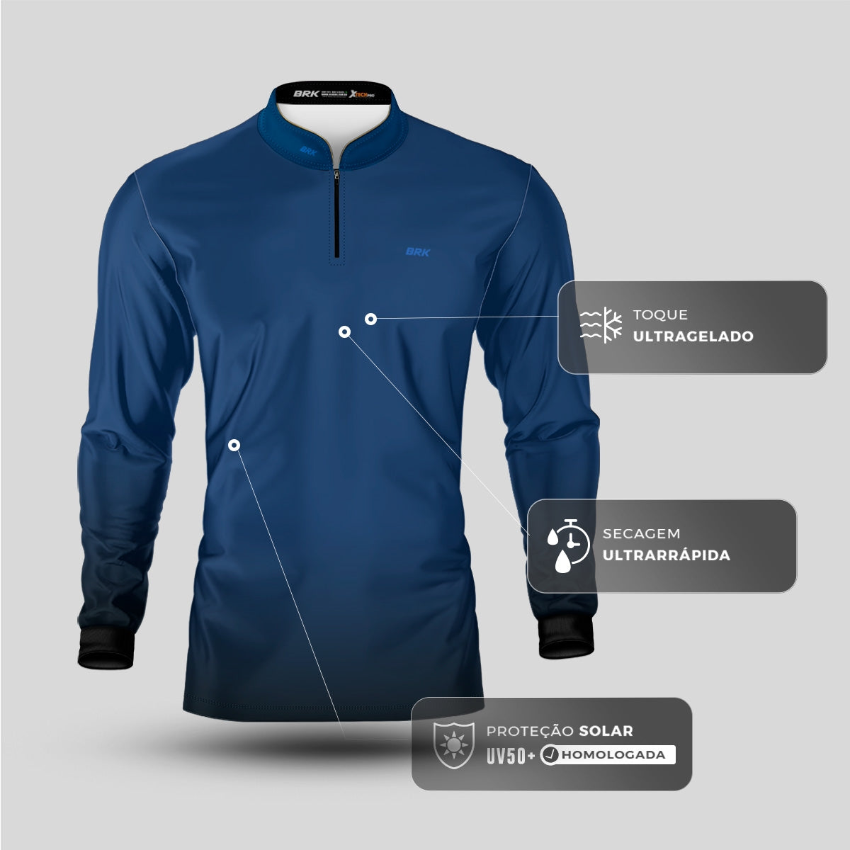 Camisa Brk Casual Unissex Basic Azul Naval com Proteção Solar UV50+ Envio Imediato - Brk Agro