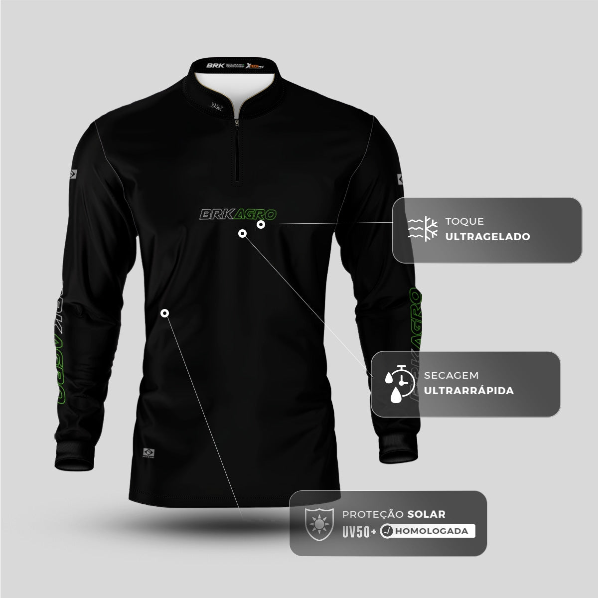 Camisa Agro BRK Mescla Preta com Proteção UV50+ - Brk Agro