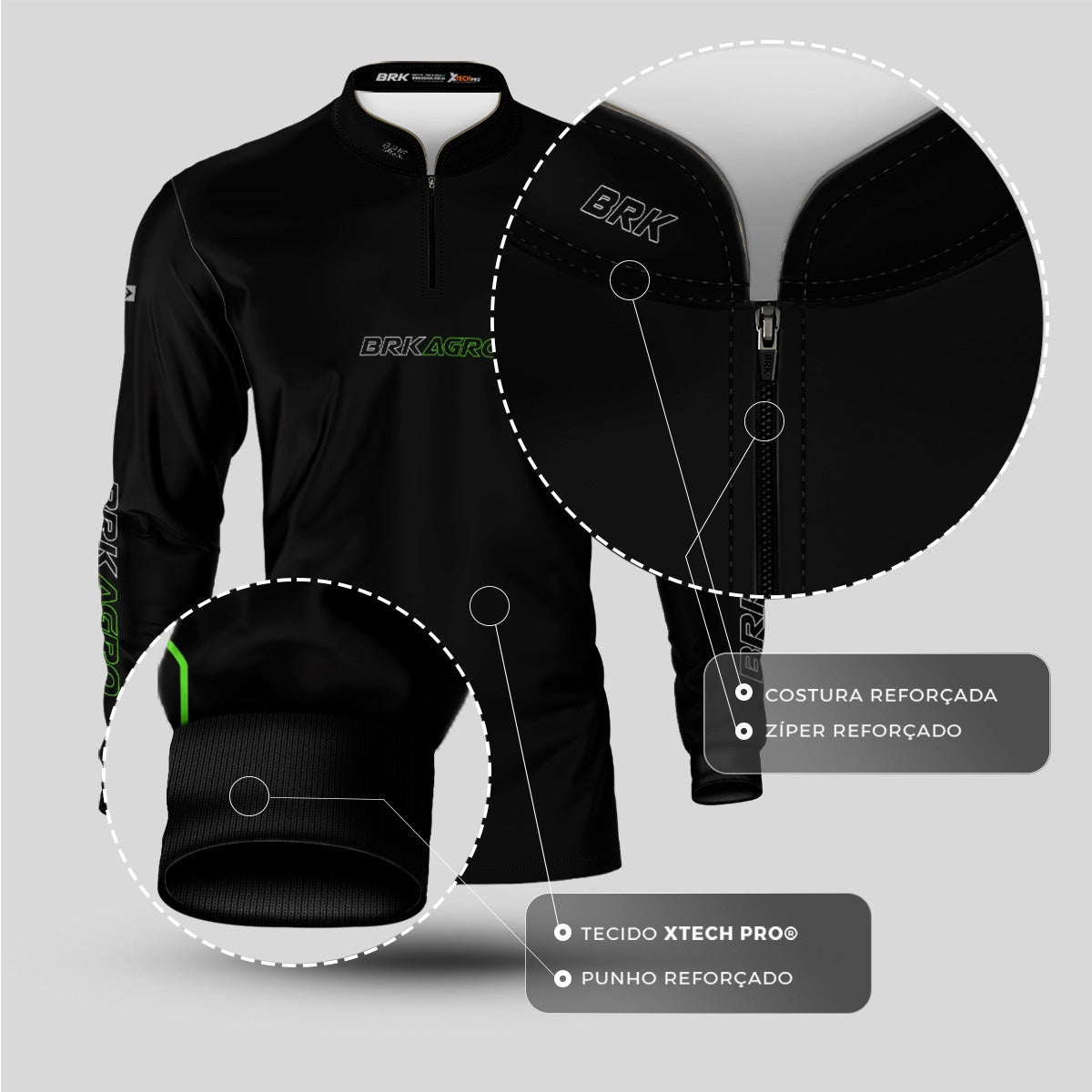 Camisa Agro BRK Mescla Preta com Proteção UV50+ - Brk Agro