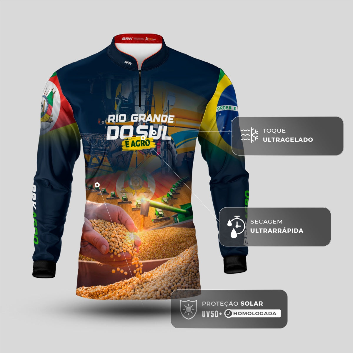 Camisa Agro Brk Rio Grande do Sul é Agro com Proteção UV50+ Envio Imediato - Brk Agro