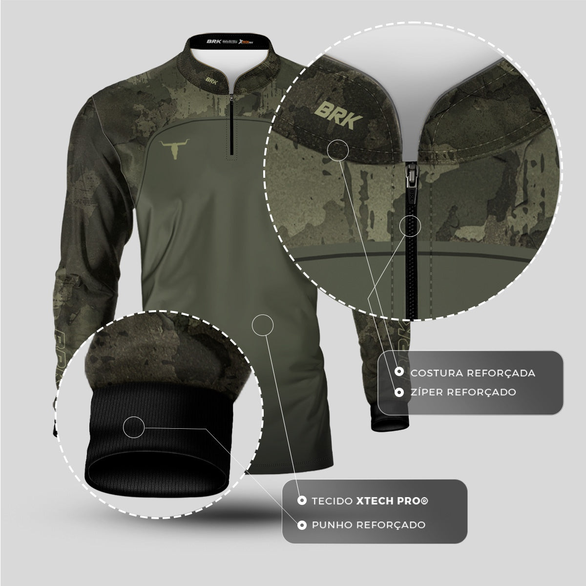 Camisa Agro Brk Camu Verde Long Horn com Proteção UV50+ Envio Imediato - Brk Agro