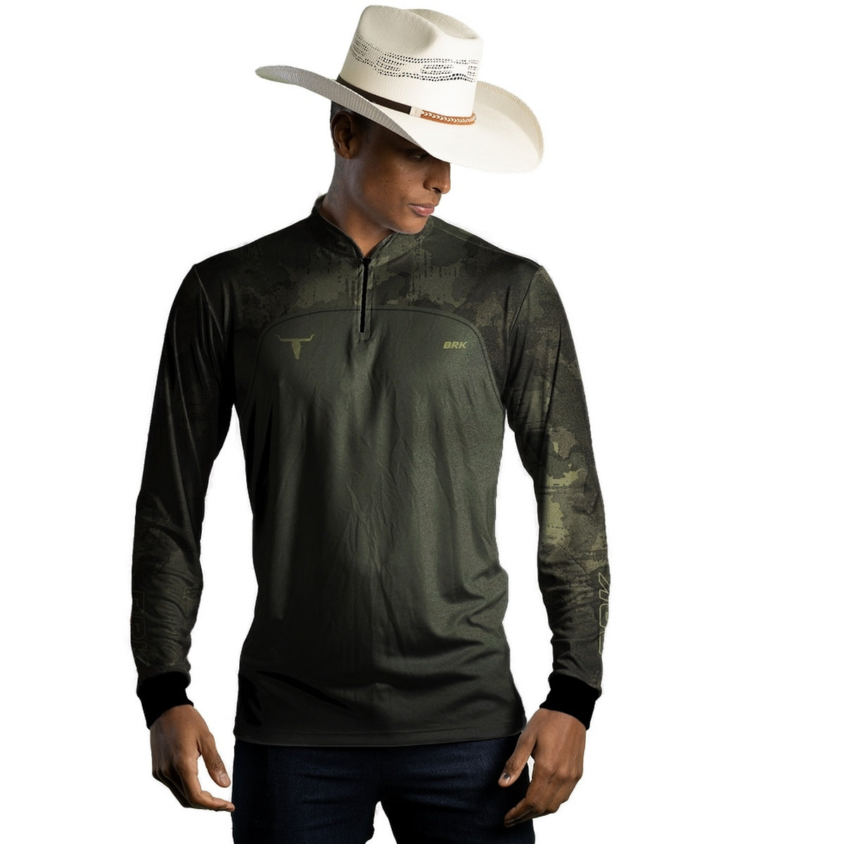 Camisa Agro Brk Camu Verde Long Horn com Proteção UV50+ Envio Imediato - Brk Agro