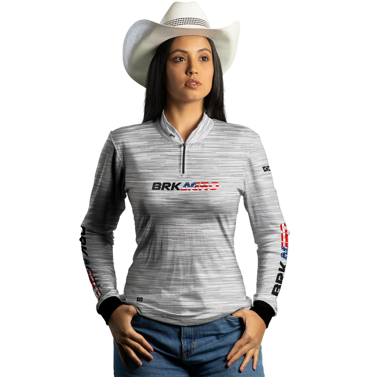 Camisa Feminina Agro  Brk Mescla Branca USA com Proteção Solar UV50+ - Brk Agro