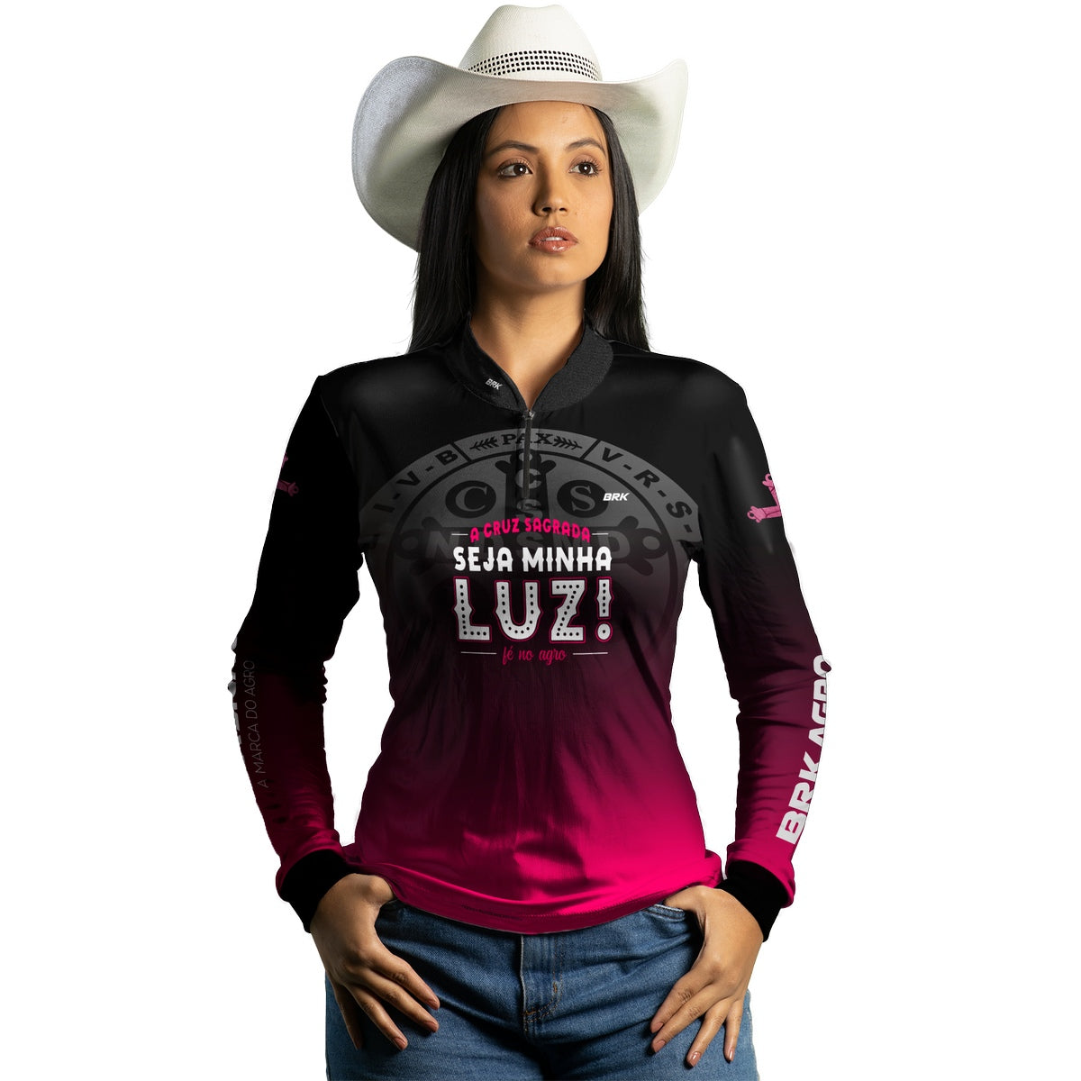 Camisa Feminina Agro Brk A Cruz Sagrada Seja Minha Luz com Proteção Solar UV50+ - Brk Agro