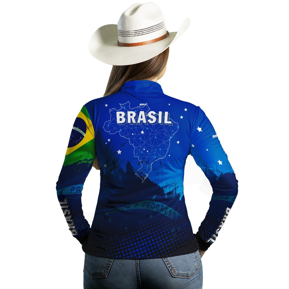 Camisa Feminina Agro Brk Brasil Azul com Proteção Solar UV50+ - Brk Agro