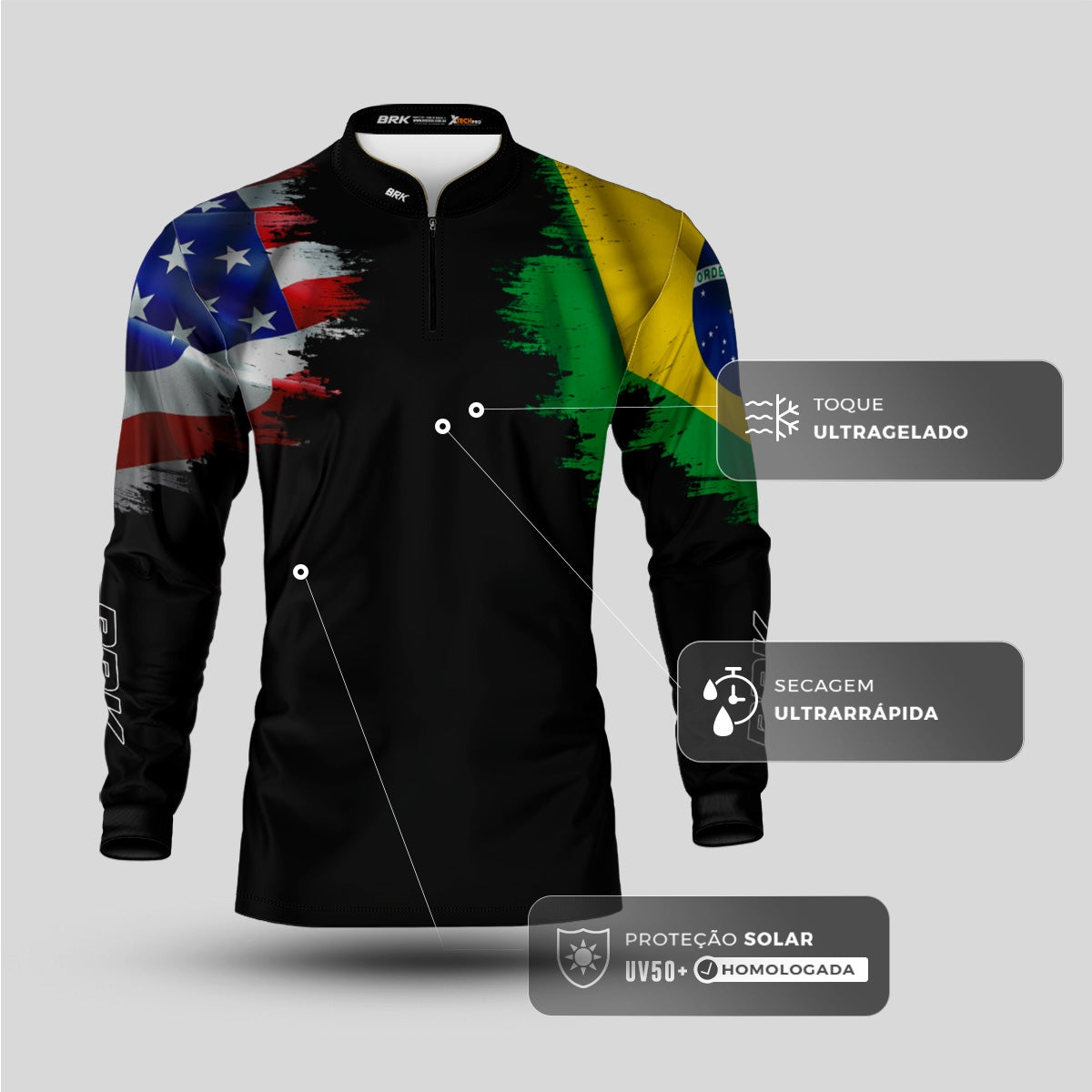 Camisa Agro Brk Bandeira Brasil Estados Unidos com Proteção Solar UV50+