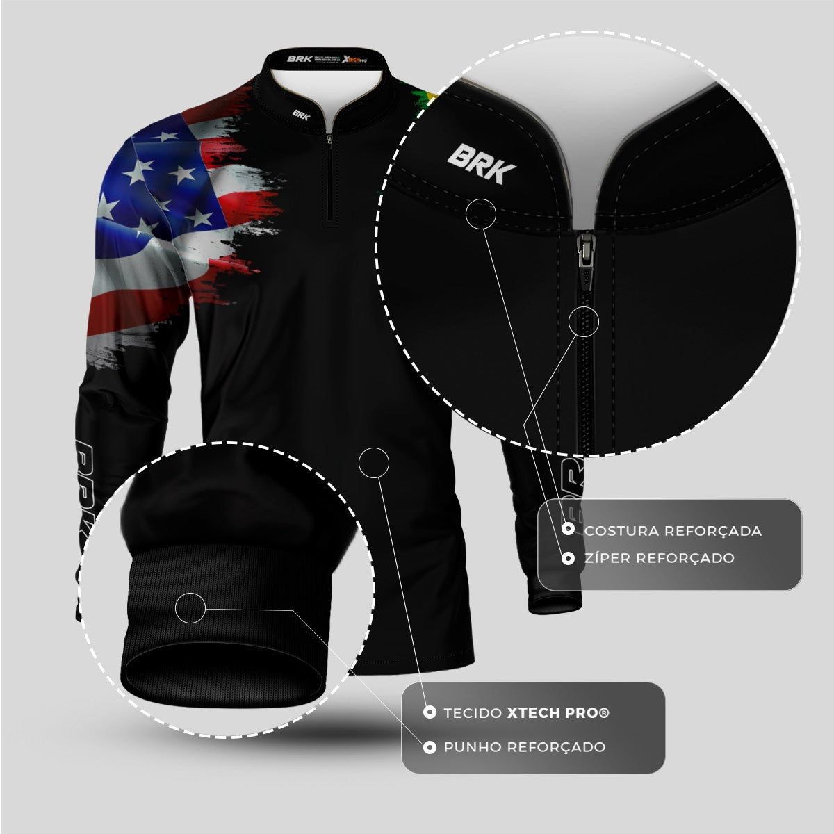 Camisa Agro Brk Bandeira Brasil Estados Unidos com Proteção Solar UV50+ - Brk Agro