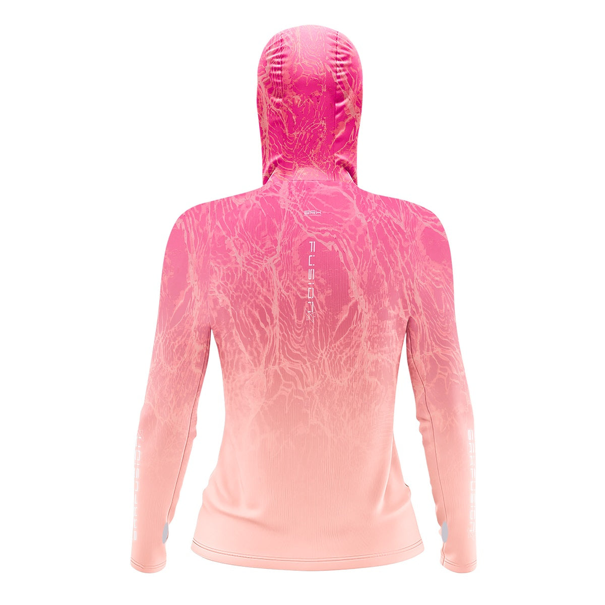 Camisa FusionX Feminina Brk Clean Efeito Água Laranja Rosa com Capuz e Proteção Solar UV50+ - Brk Agro