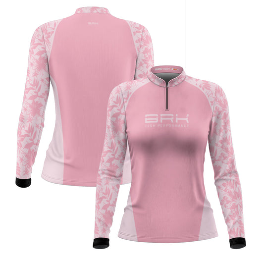 Camisa Agro Feminina Brk Básica Floral Rosa com Proteção Solar UV50+ - Brk Agro