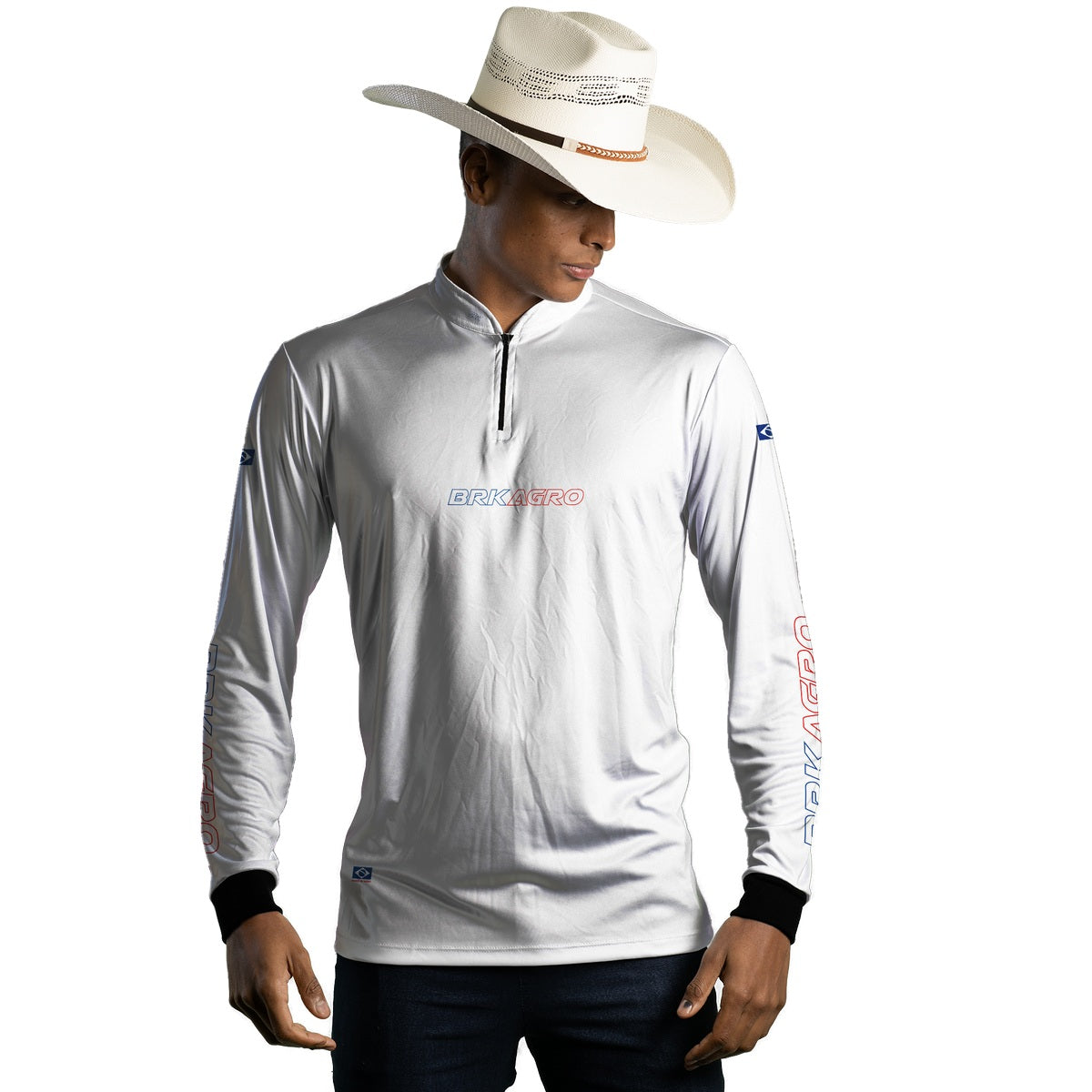 Camisa Agro Brk Branca Azul e Vermelha com Proteção Solar UV50+ - Brk Agro