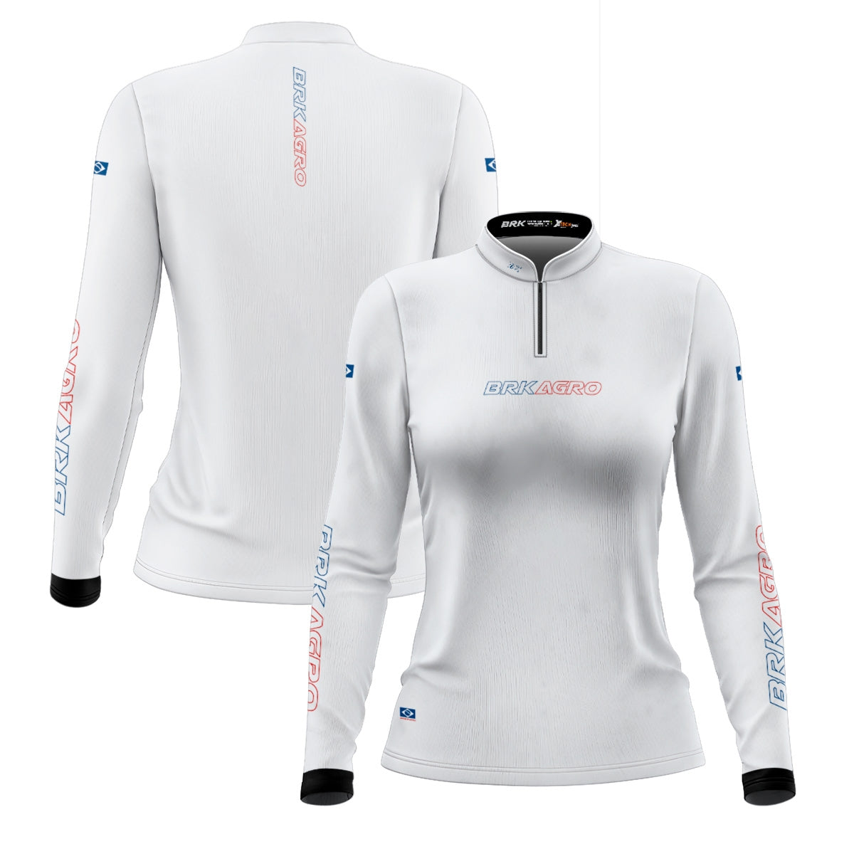 Camisa Agro Feminina Brk Branca Azul e Vermelha com Proteção Solar UV50+ - Brk Agro