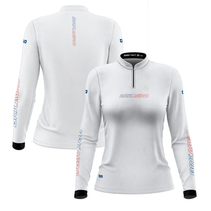Camisa Agro Feminina Brk Branca Azul e Vermelha com Proteção Solar UV50+ - Brk Agro