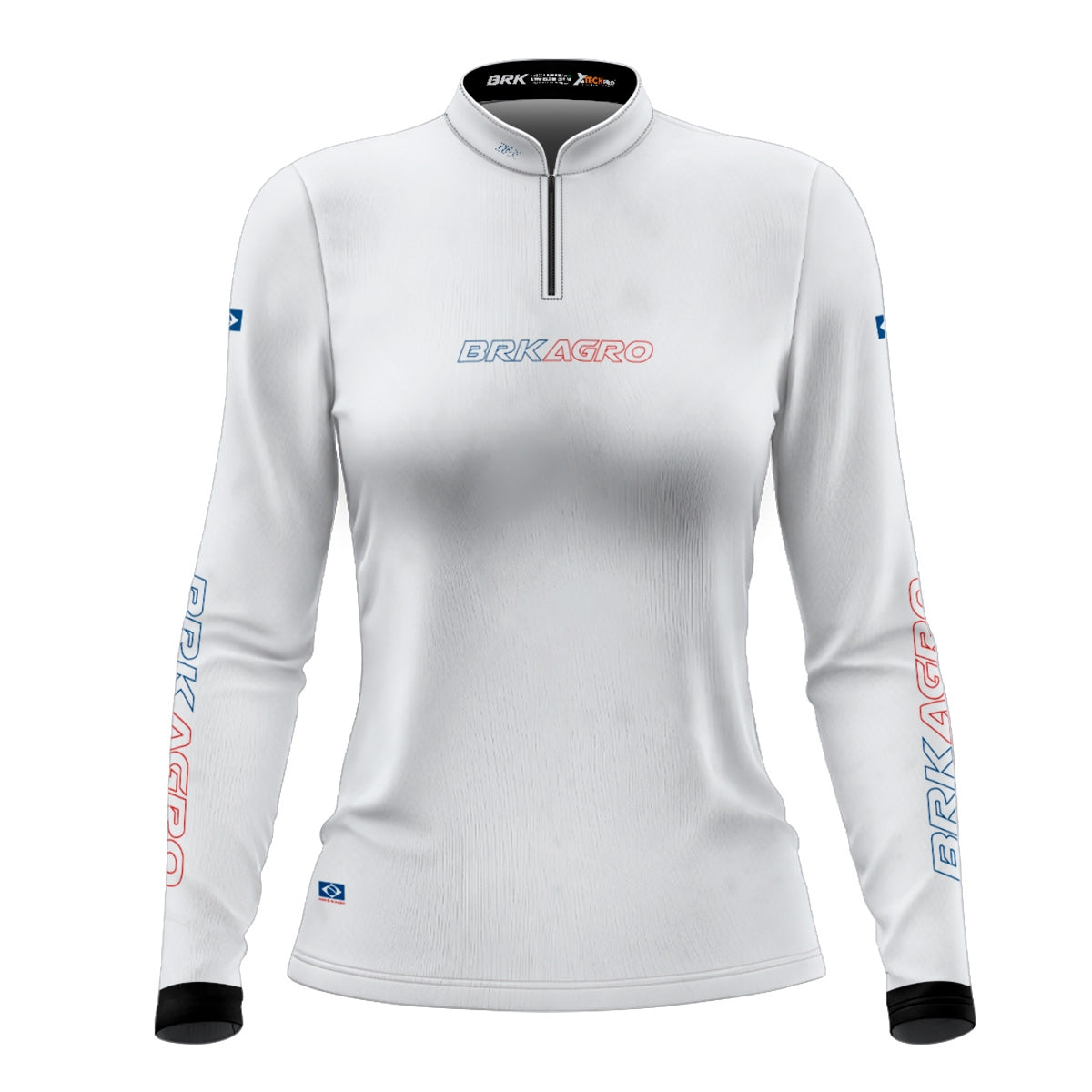 Camisa Agro Feminina Brk Branca Azul e Vermelha com Proteção Solar UV50+ - Brk Agro