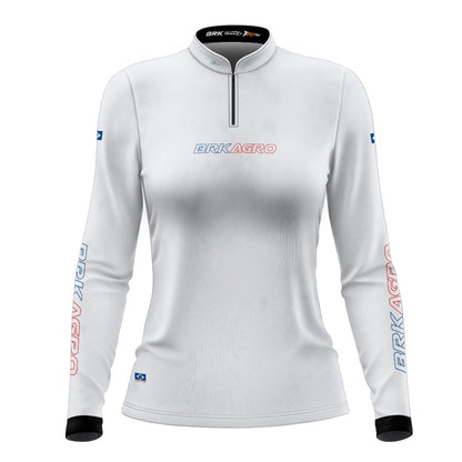 Camisa Agro Feminina Brk Branca Azul e Vermelha com Proteção Solar UV50+ - Brk Agro