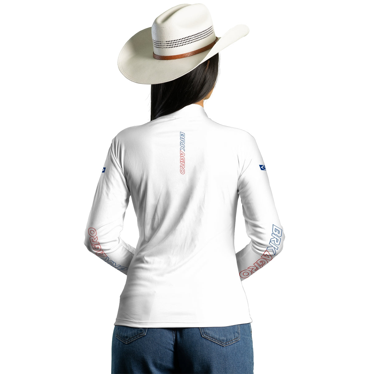 Camisa Agro Feminina Brk Branca Azul e Vermelha com Proteção Solar UV50+ - Brk Agro