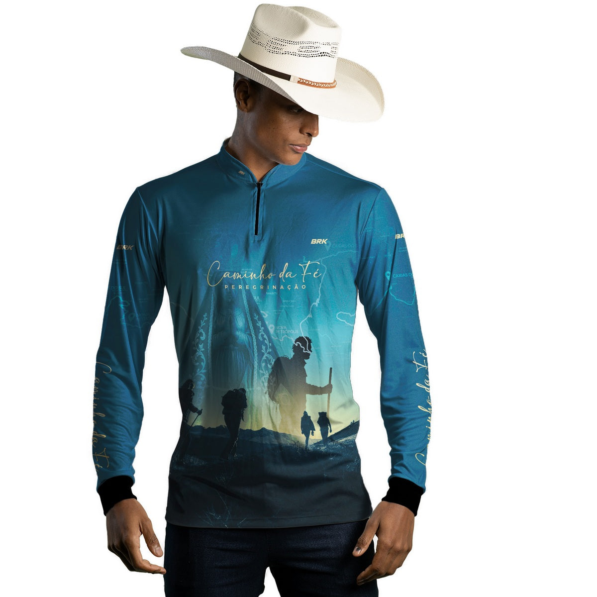 Camisa Agro Brk Caminho da Fé Peregrinação Nossa Senhora com Proteção Solar UV50+