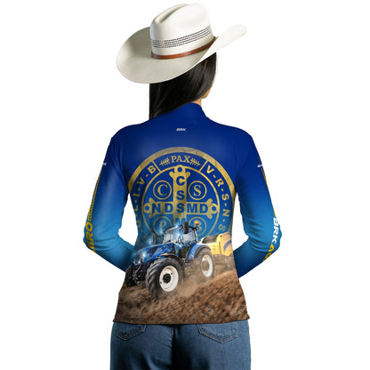 Camisa Agro Feminina Brk Trator São Bento Azul com UV50+ - Brk Agro