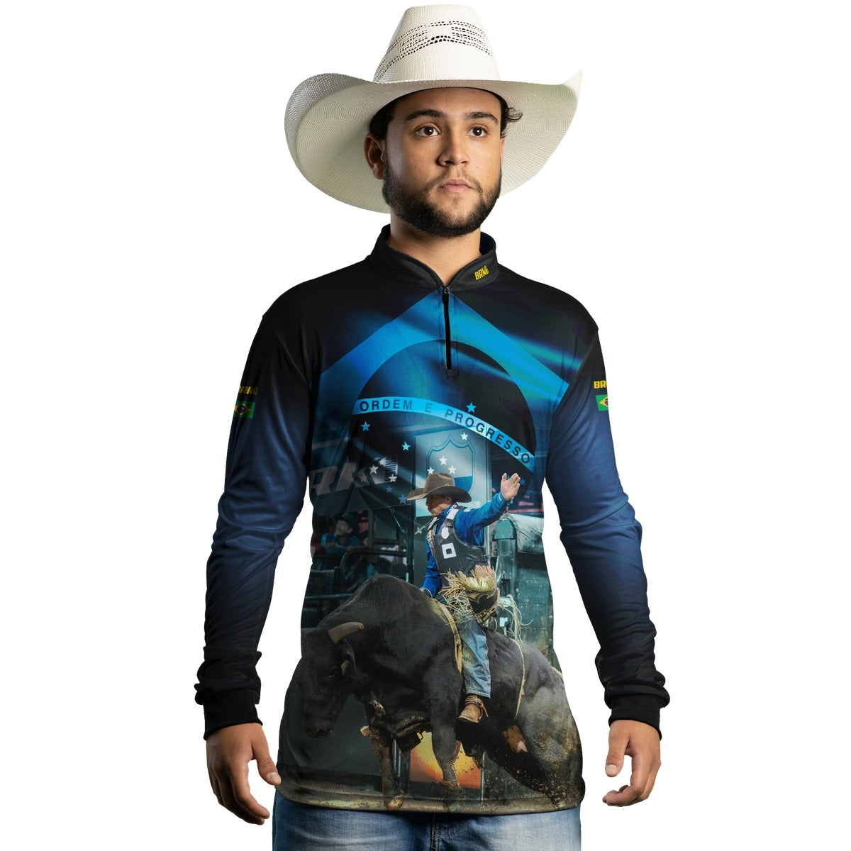 Camisa Agro Brk Rodeio Brasil Azul com Proteção Solar UV50+ - Brk Agro