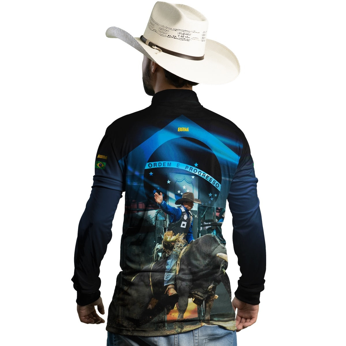 Camisa Agro Brk Rodeio Brasil Azul com Proteção Solar UV50+ - Brk Agro