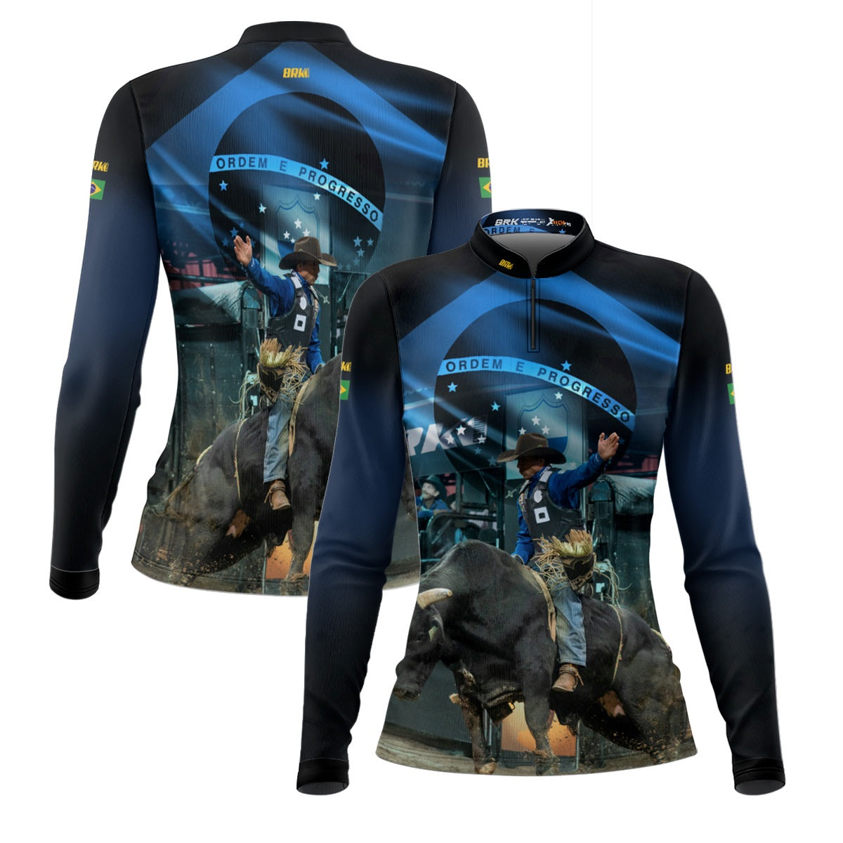 Camisa Agro Feminina Brk Rodeio Brasil Azul com Proteção Solar UV50+ - Brk Agro