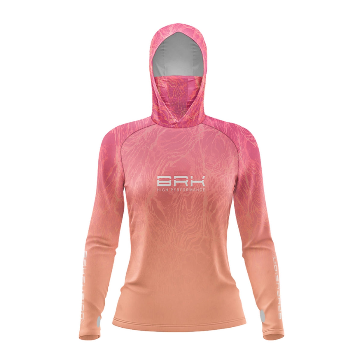 Camisa FusionX Feminina Brk Clean Efeito Água Laranja Rosa com Capuz e Proteção Solar UV50+ - Brk Agro