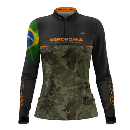 Camisa Agro Feminina Brk Agronomia Camo Brasil com Proteção Solar UV50+