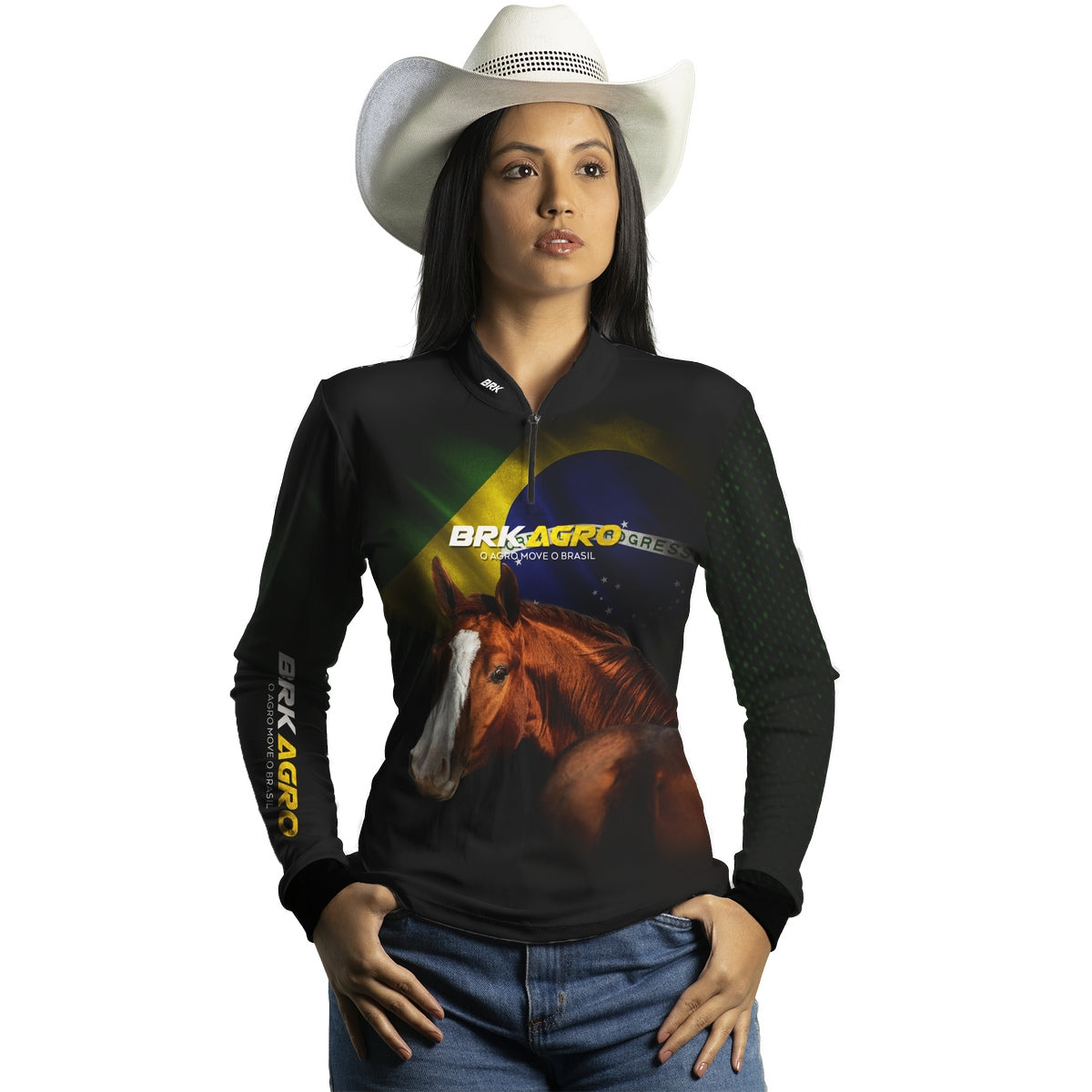 Camisa Agro Feminina Brk Team Roping Brasil 3 com UV50+ - Brk Agro