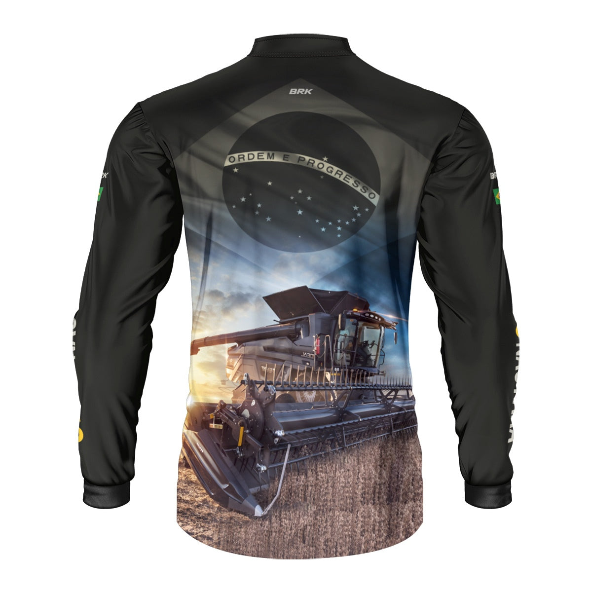 Camisa Agro Brk Preta Colheitadeira Bandeira do Brasil com Proteção Solar UV50+ - Brk Agro