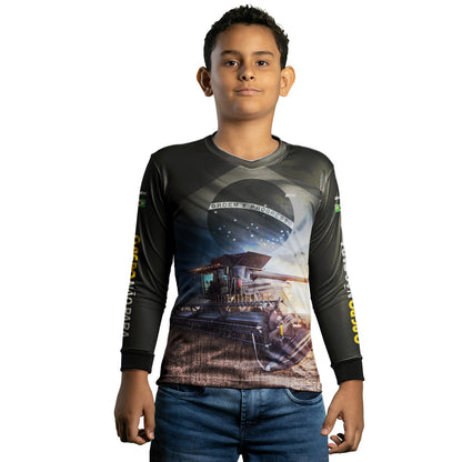 Camisa Agro Brk Preta Colheitadeira Bandeira do Brasil com Proteção Solar UV50+