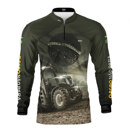 Camisa Agro Brk Trator Bandeira do Brasil com Proteção Solar UV50+
