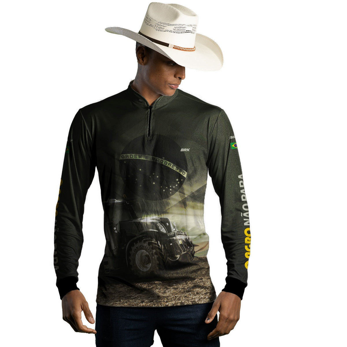 Camisa Agro Brk Trator Bandeira do Brasil com Proteção Solar UV50+ - Brk Agro