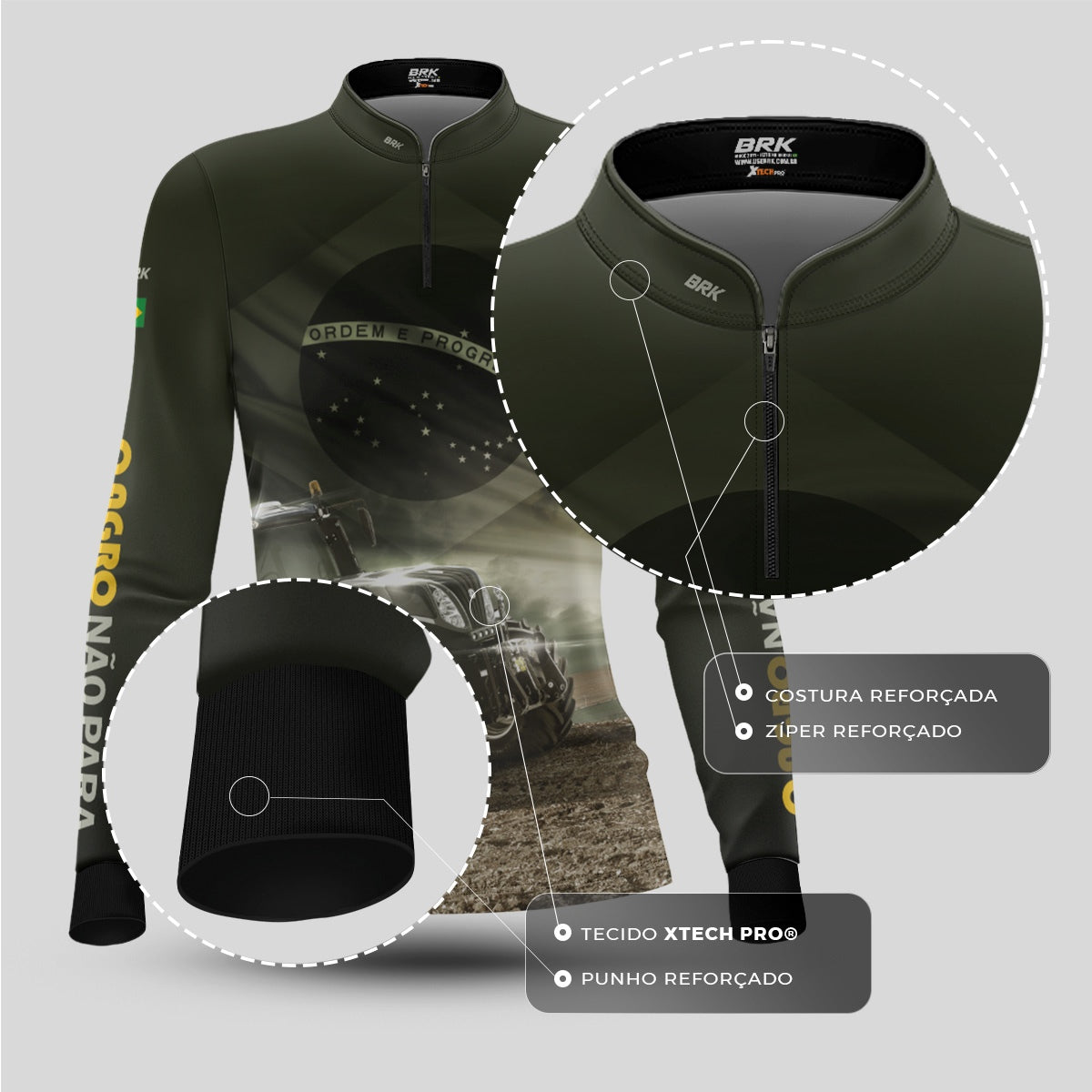 Camisa Agro Feminina Brk Trator Bandeira do Brasil com Proteção Solar UV50+ - Brk Agro