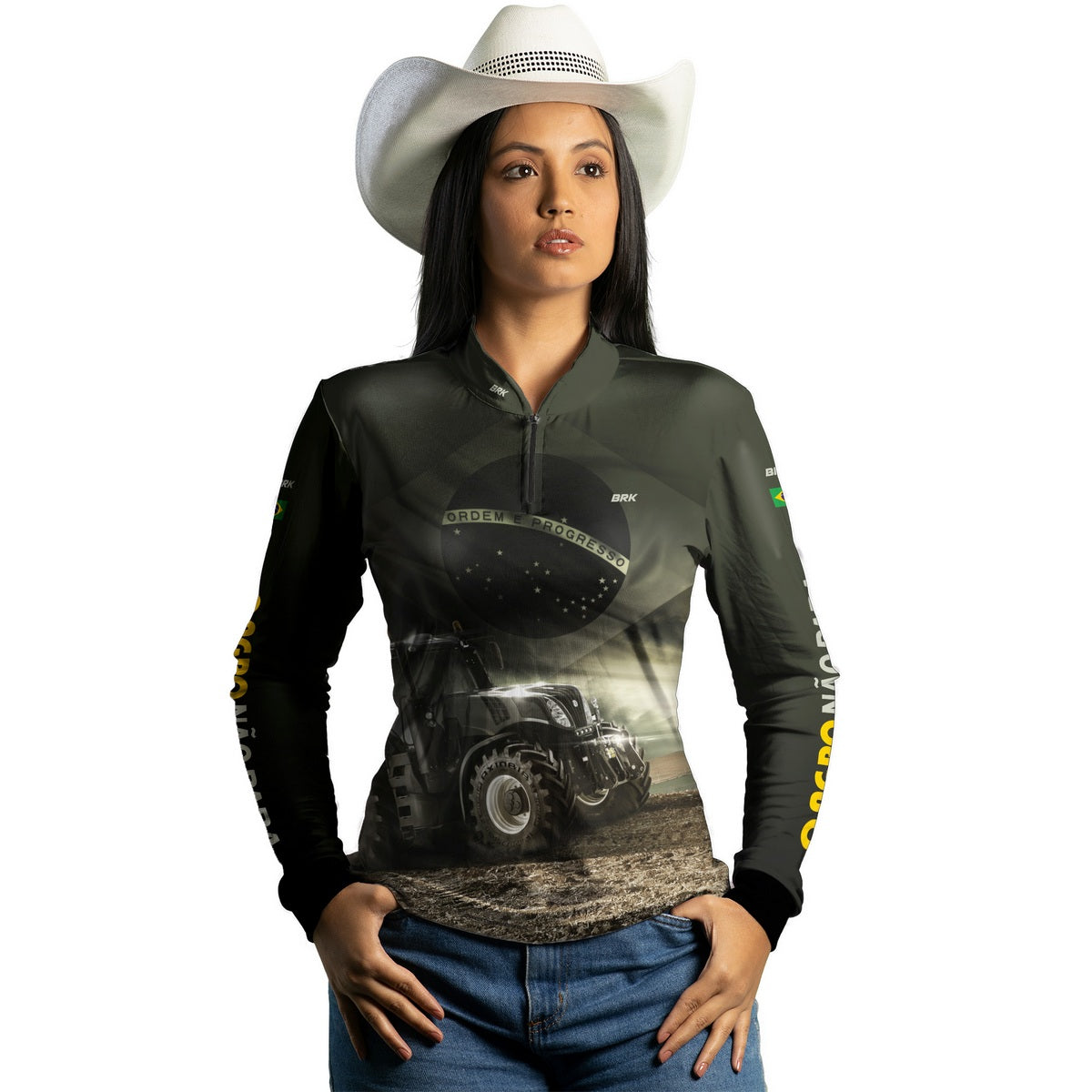 Camisa Agro Feminina Brk Trator Bandeira do Brasil com Proteção Solar UV50+ - Brk Agro