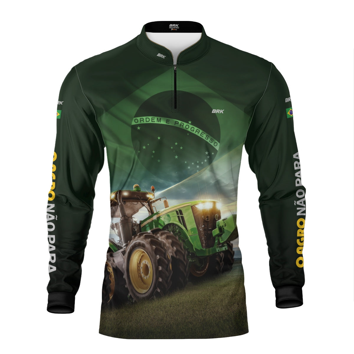 Camisa Agro Brk Verde Trator Bandeira do Brasil com Proteção Solar UV50+ - Brk Agro