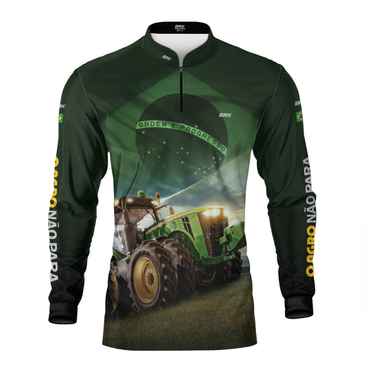 Camisa Agro Brk Verde Trator Bandeira do Brasil com Proteção Solar UV50+