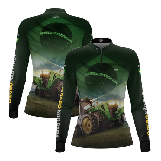 Camisa Agro Feminina Brk Verde Trator Bandeira do Brasil com Proteção Solar UV50+ - Brk Agro