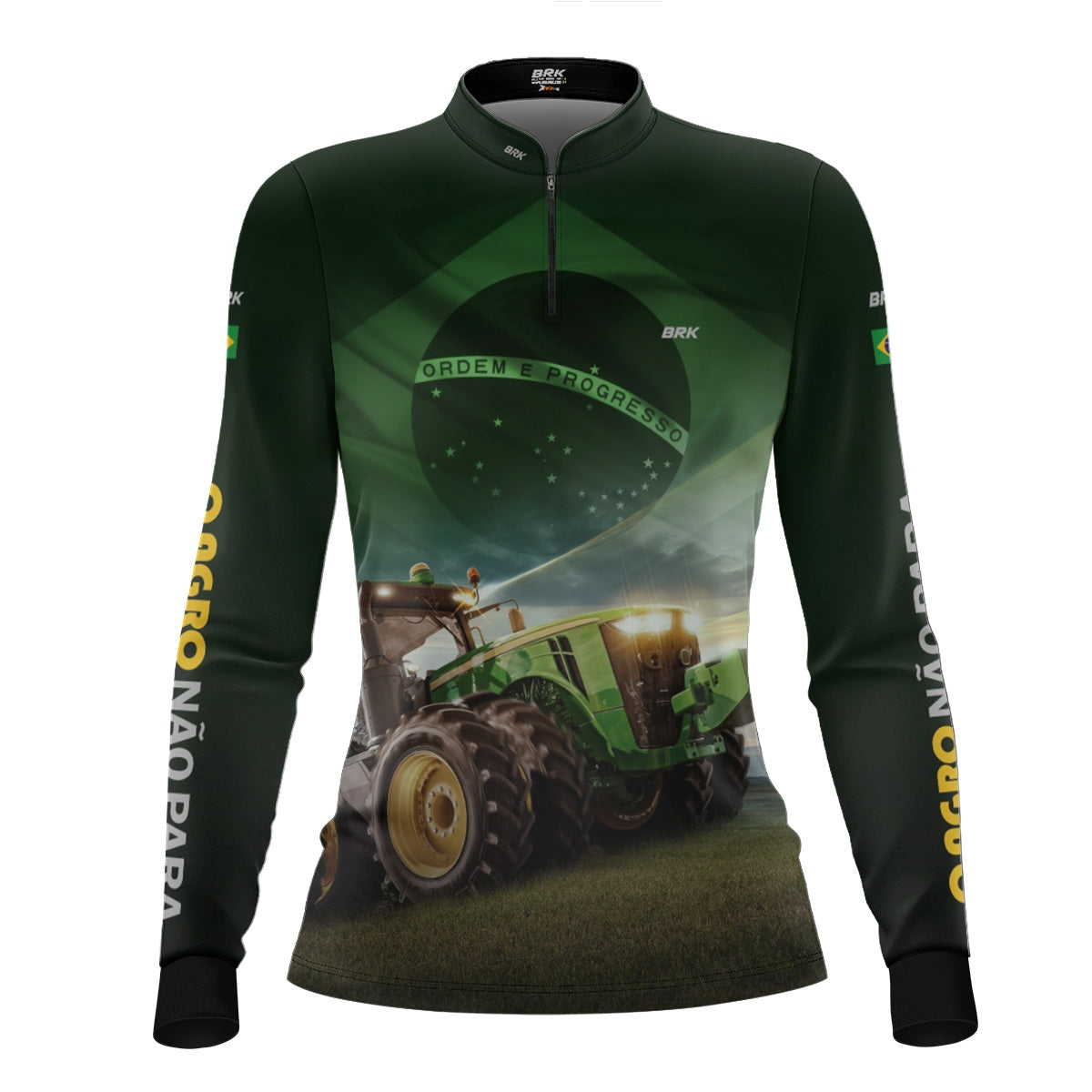 Camisa Agro Feminina Brk Verde Trator Bandeira do Brasil com Proteção Solar UV50+ - Brk Agro