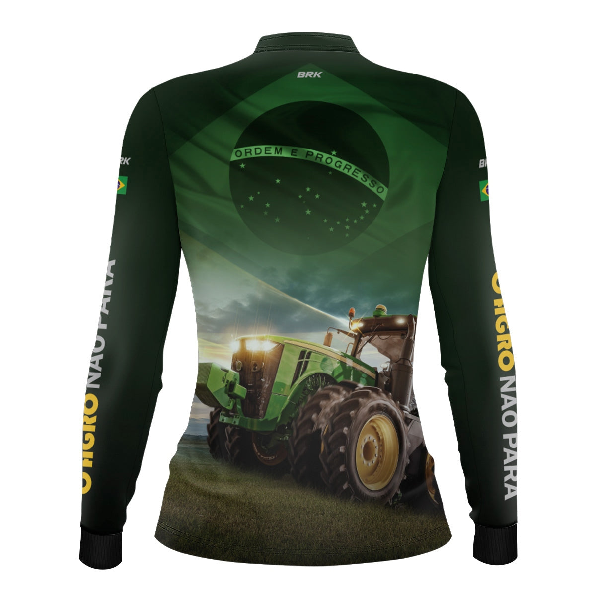 Camisa Agro Feminina Brk Verde Trator Bandeira do Brasil com Proteção Solar UV50+ - Brk Agro