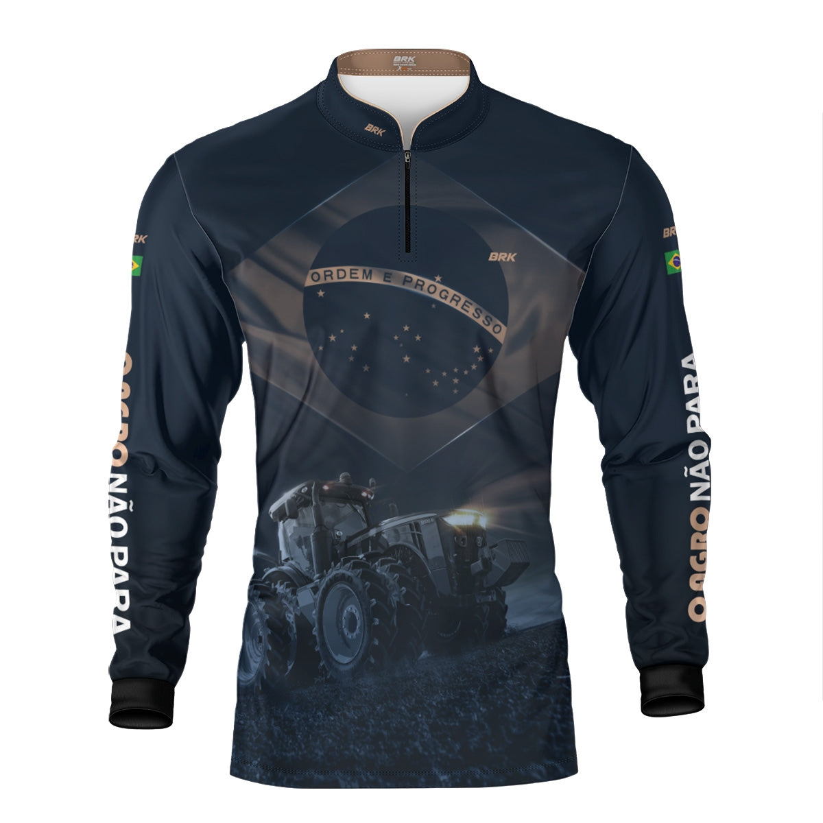 Camisa Agro Brk Azul Trator Bandeira do Brasil com Proteção Solar UV50+ - Brk Agro