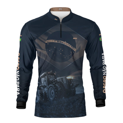 Camisa Agro Brk Azul Trator Bandeira do Brasil com Proteção Solar UV50+ - Brk Agro