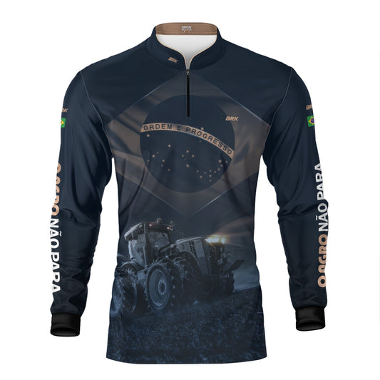 Camisa Agro Brk Azul Trator Bandeira do Brasil com Proteção Solar UV50+