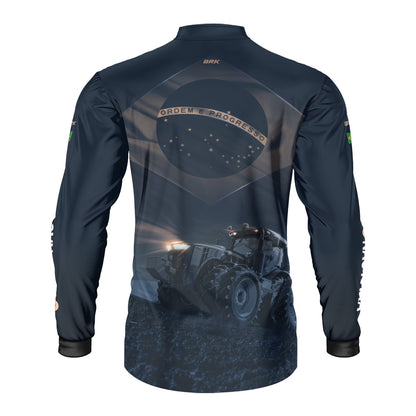 Camisa Agro Brk Azul Trator Bandeira do Brasil com Proteção Solar UV50+ - Brk Agro