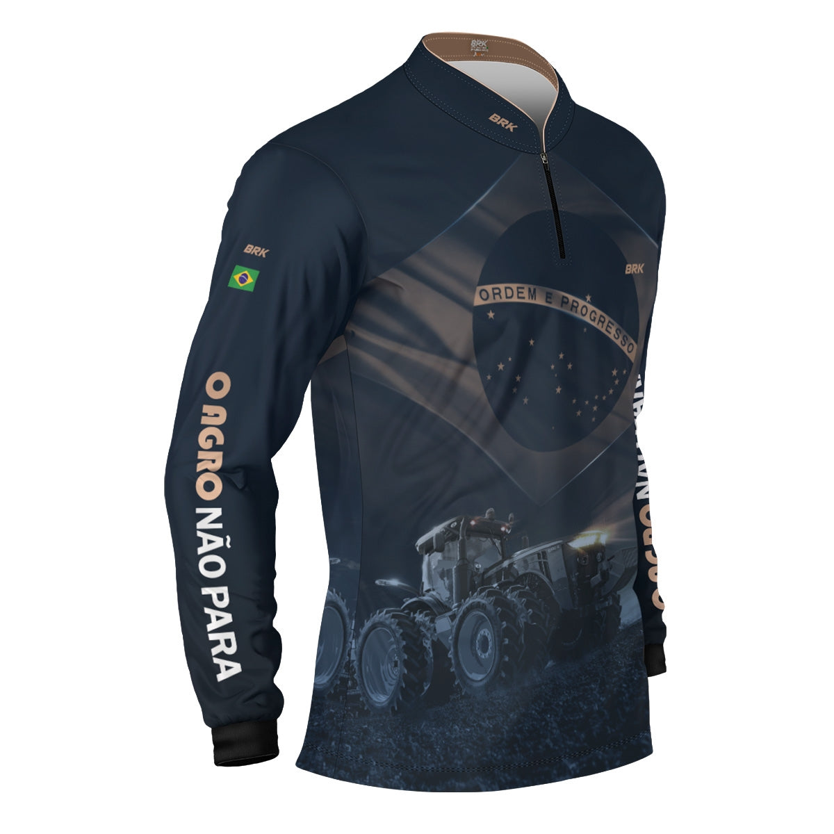 Camisa Agro Brk Azul Trator Bandeira do Brasil com Proteção Solar UV50+ - Brk Agro