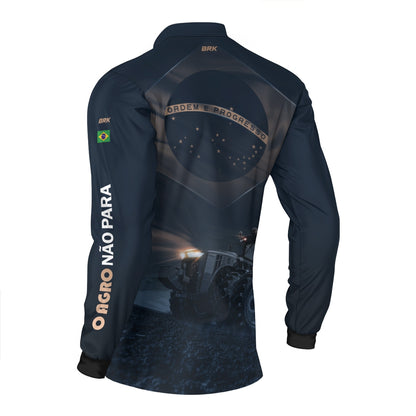 Camisa Agro Brk Azul Trator Bandeira do Brasil com Proteção Solar UV50+ - Brk Agro