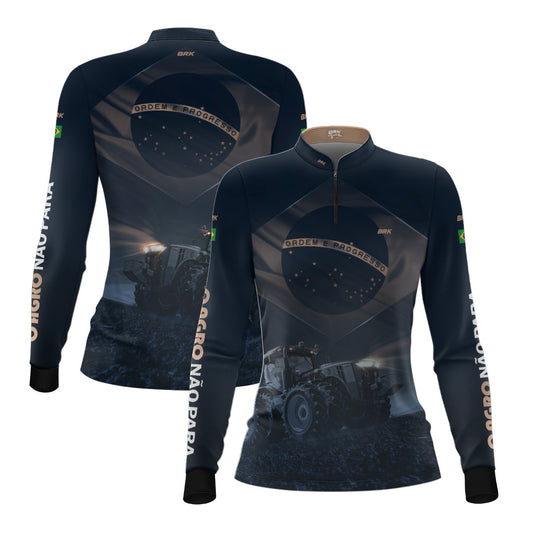 Camisa Agro Feminina Brk Azul Trator Bandeira do Brasil com Proteção Solar UV50+ - Brk Agro