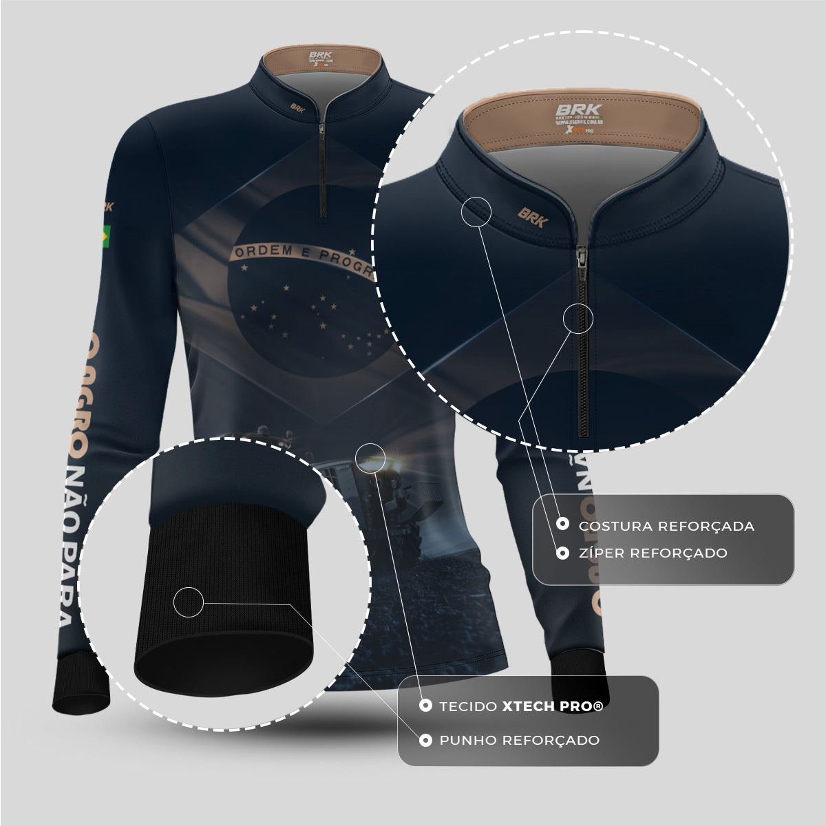 Camisa Agro Feminina Brk Azul Trator Bandeira do Brasil com Proteção Solar UV50+ - Brk Agro