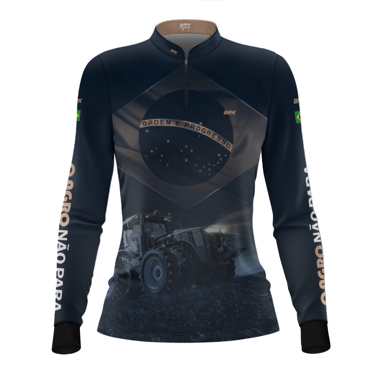 Camisa Agro Feminina Brk Azul Trator Bandeira do Brasil com Proteção Solar UV50+ - Brk Agro
