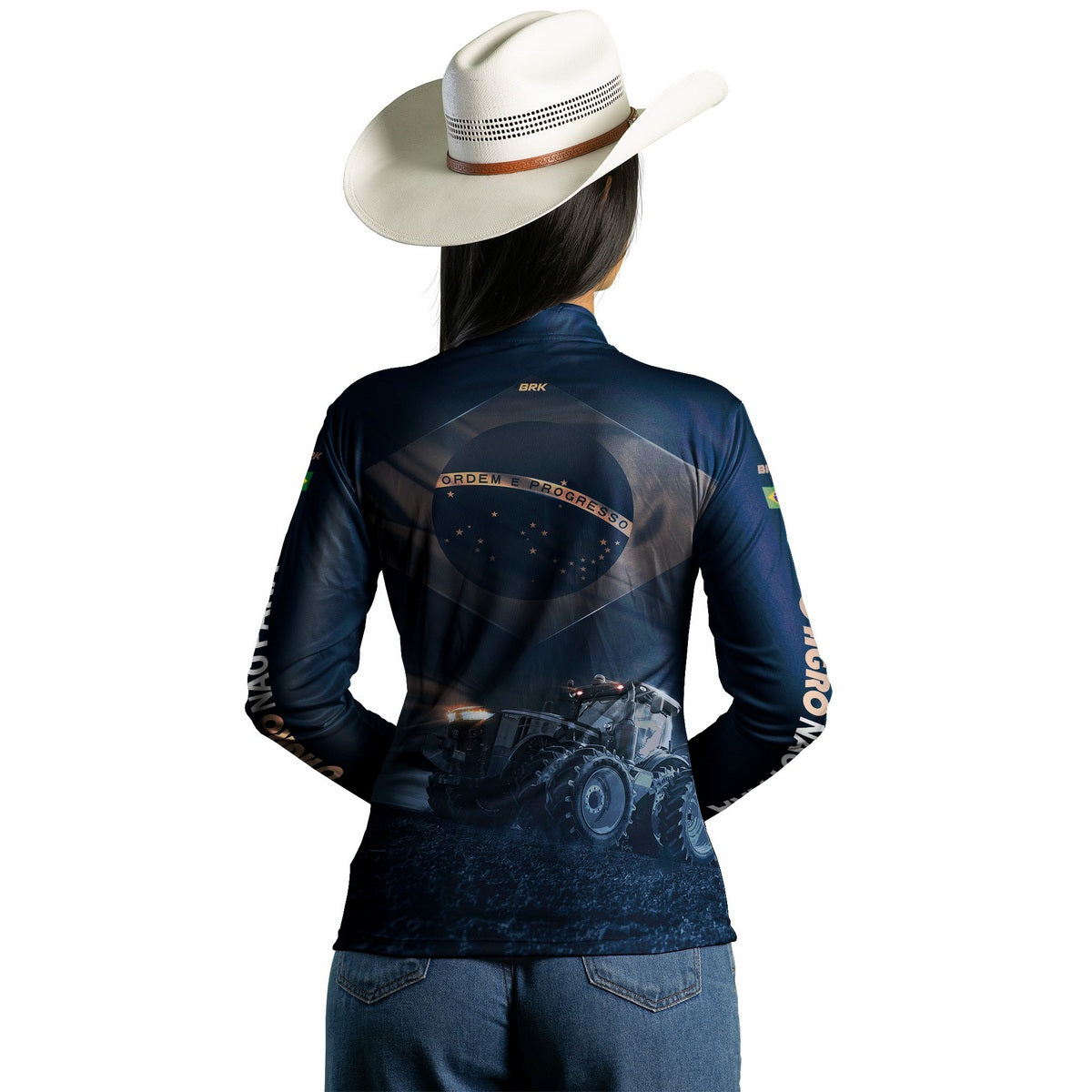 Camisa Agro Feminina Brk Azul Trator Bandeira do Brasil com Proteção Solar UV50+ - Brk Agro