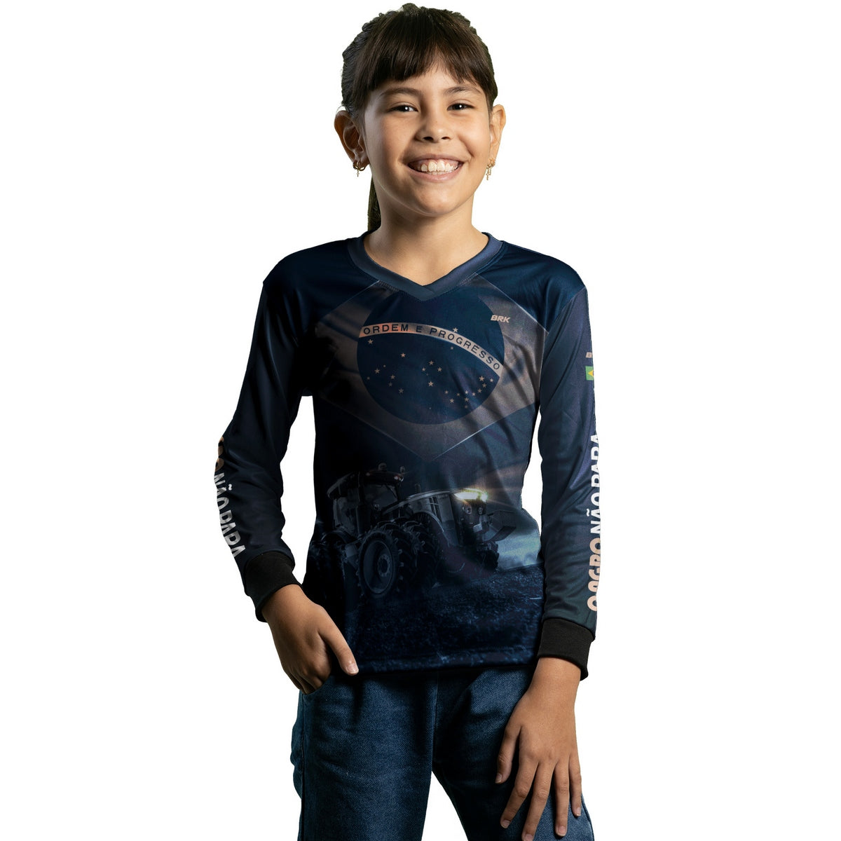 Camisa Agro Brk Azul Trator Bandeira do Brasil com Proteção Solar UV50+ - Brk Agro